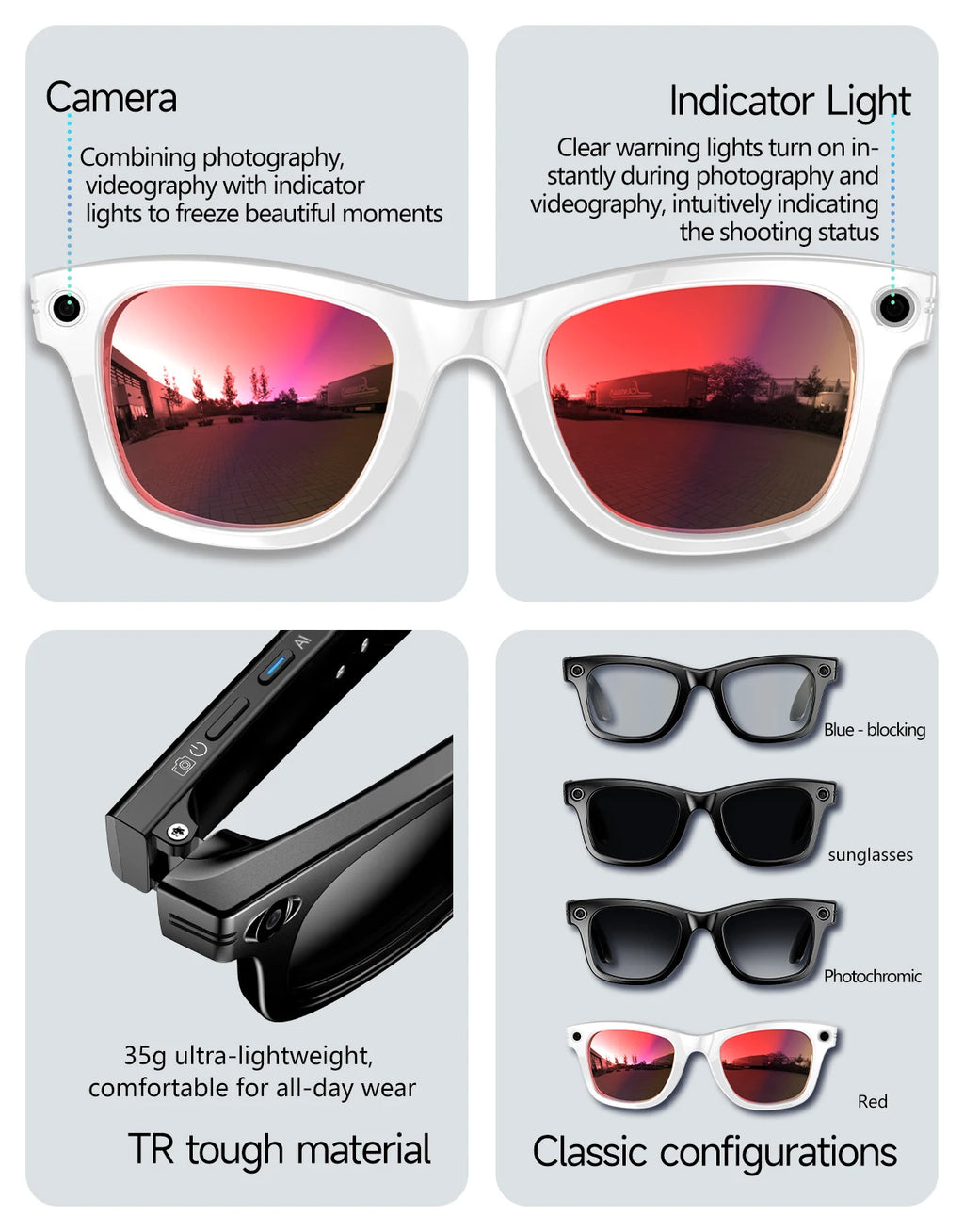 AI Smart Glasses 8K HD Photochromic Multifunction Translate Camera Glasse Bluetooth Call Voice Assistant Music Player Sunglasses