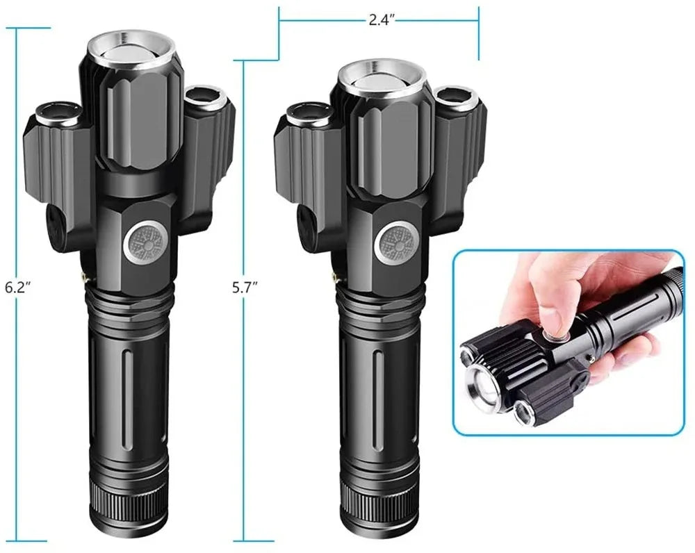 Tactical Flashlight 13000 Lumens 360' Adjustable USB Rechargeable Torch 18650 Hand Lamp Zoomable Bicycle Light Best For Camping