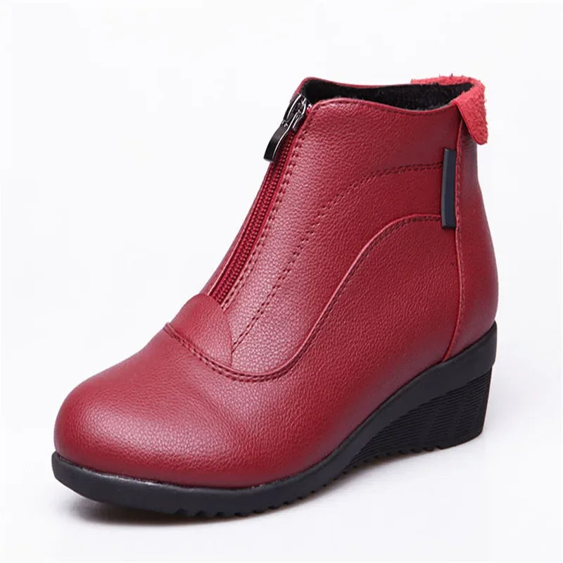 BEYARNE Autumn Winter Boots Women Ankle Boots Shoes Woman Fashion Wedges Heels Woman Boots High Quality Leather Shoes Female zip