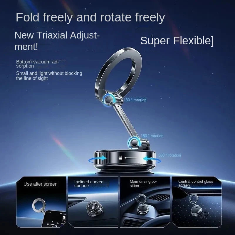 Strong Magnetic Car Phone Holder Foldable Design 360° Adjustable Vacuum Mount for Car/Desk/Bathroom/Universal Use Phone Holder