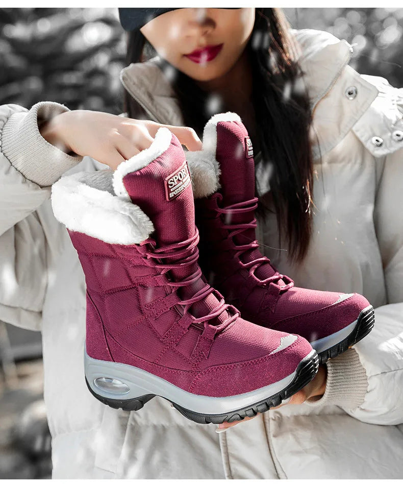Winter Hiking Boots Shoes for Women Platform Fur Warm Snow Boots Waterproof Slip on Women Comfortable Outdoor Ankle Boots Winter