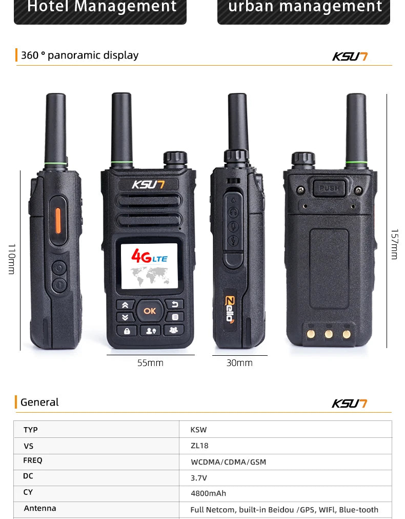KSUT ZL18 Zello Walkie Talkie 4g Sim Card WiFi Network Cell Phone Radio Long Range 100 Miles GPS Professional POC Walkie Talkie
