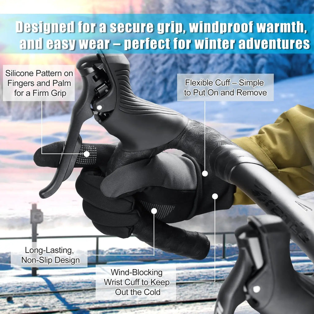 Men Winter Warm Gloves Waterproof Windproof Touchscreen Fleece Lined Thermal Anti Slip Gloves for Outdoor Cycling Hiking