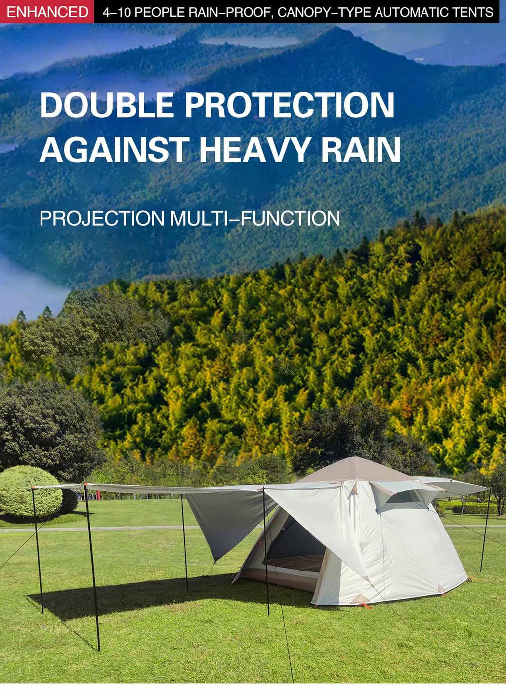 New Design Pop up Tent 5-8 Persons Easy Setup in 3 Seconds Camping Tent with Porch Automatic Folding Waterproof Tent