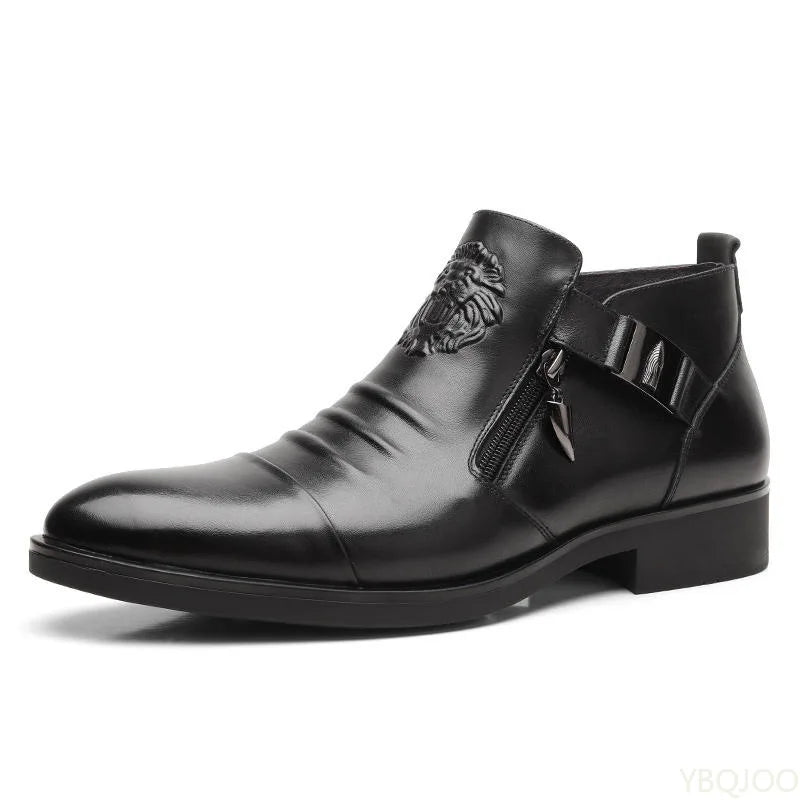 Winter Men's Elegant Boots Ankle non slip Leather Shoes British Zip Black Knight boots Pointed Punk Platform male Booties Botas
