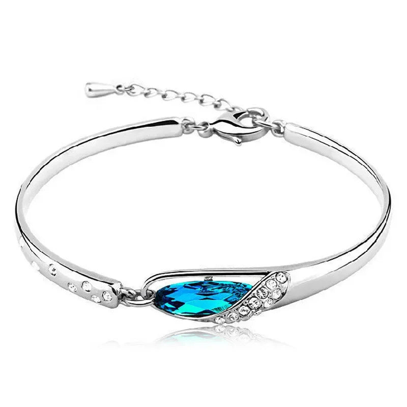 Lihong S925 Sterling Silver Bracelet Blue Crystal Bracelet for Women Jewelry Gift