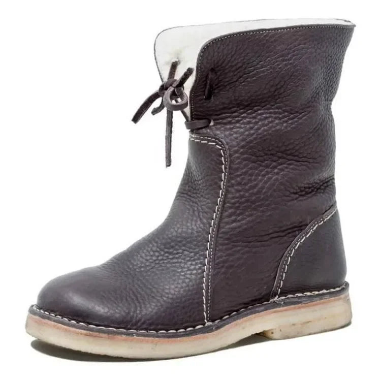 Women's Winter Boots 2025 New PU Leather Women Boots Comfortable Flat Fleece Warm Shoes Women's Ankle Boots Female Footwear