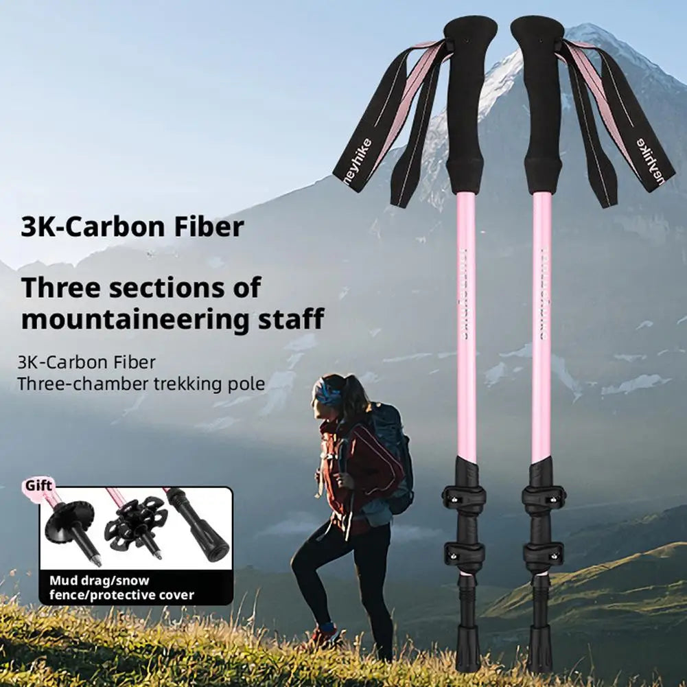 Mountaineering Stick - Carbon Fiber Telescopic Three-section Outdoor Hiking Stick Outdoor Lockable Handrail For Walking