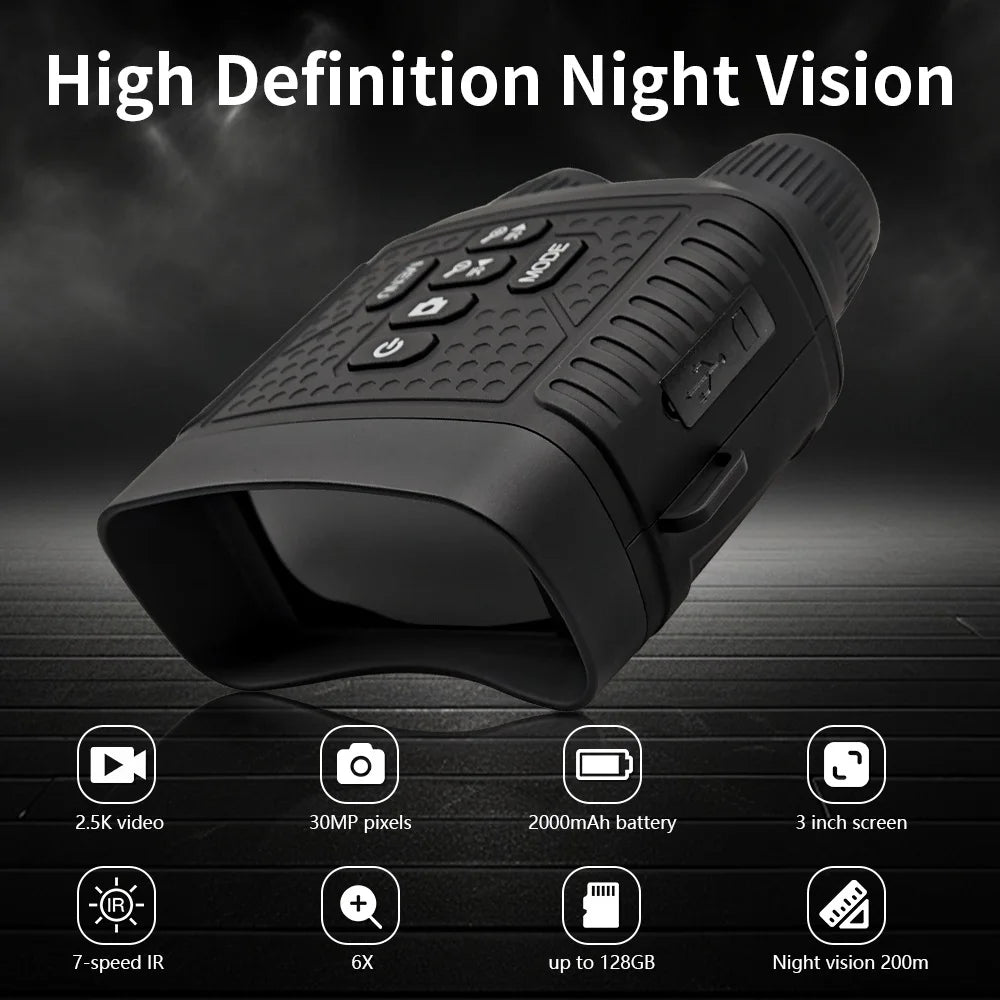 NV8000 NightVision Binoculars Googles with 30MP Photo Resolution &2.5K Video Size &3" TFT LCD Display 6X Digital Zoom