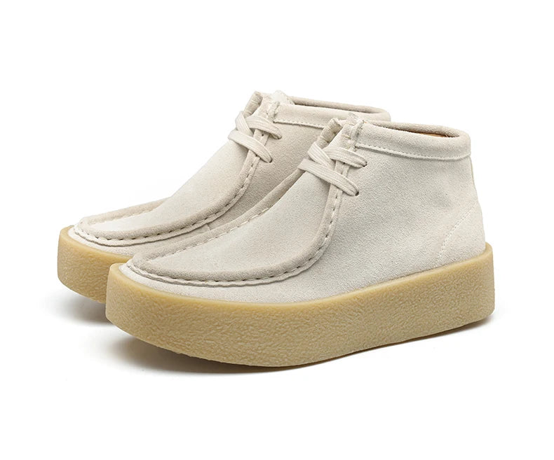 Smile Circle Wallabee Cup Cow Suede Leather Shoes Women Lace up Ankle Boots Thick Bottom Comfortable Flat Casual Sho