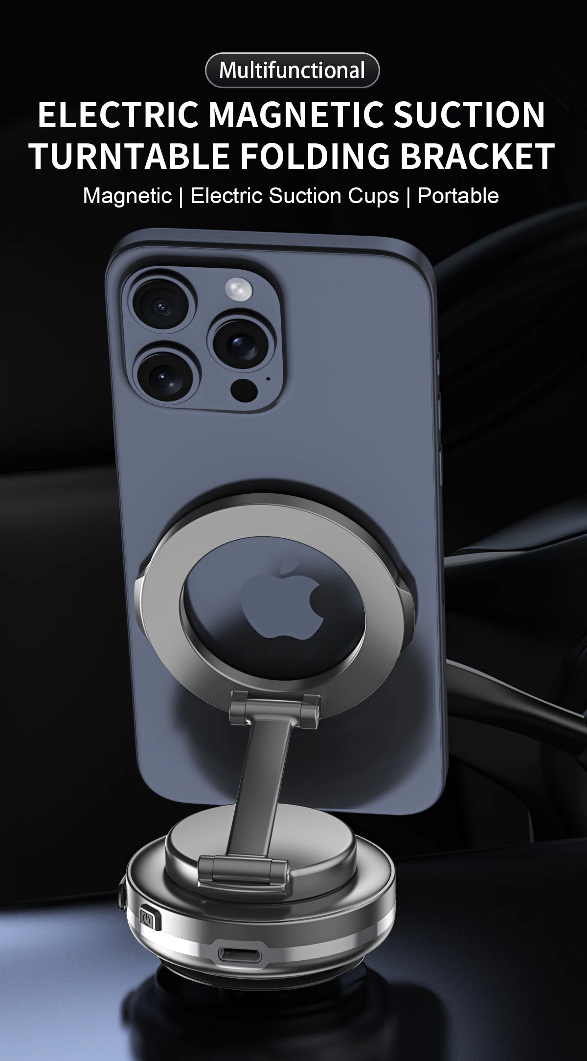 Strong Magnetic Suction Phone Holder, Foldable Design, 360° Adjustable Vacuum Mount for Car, Desk, Bathroom, Universal Use