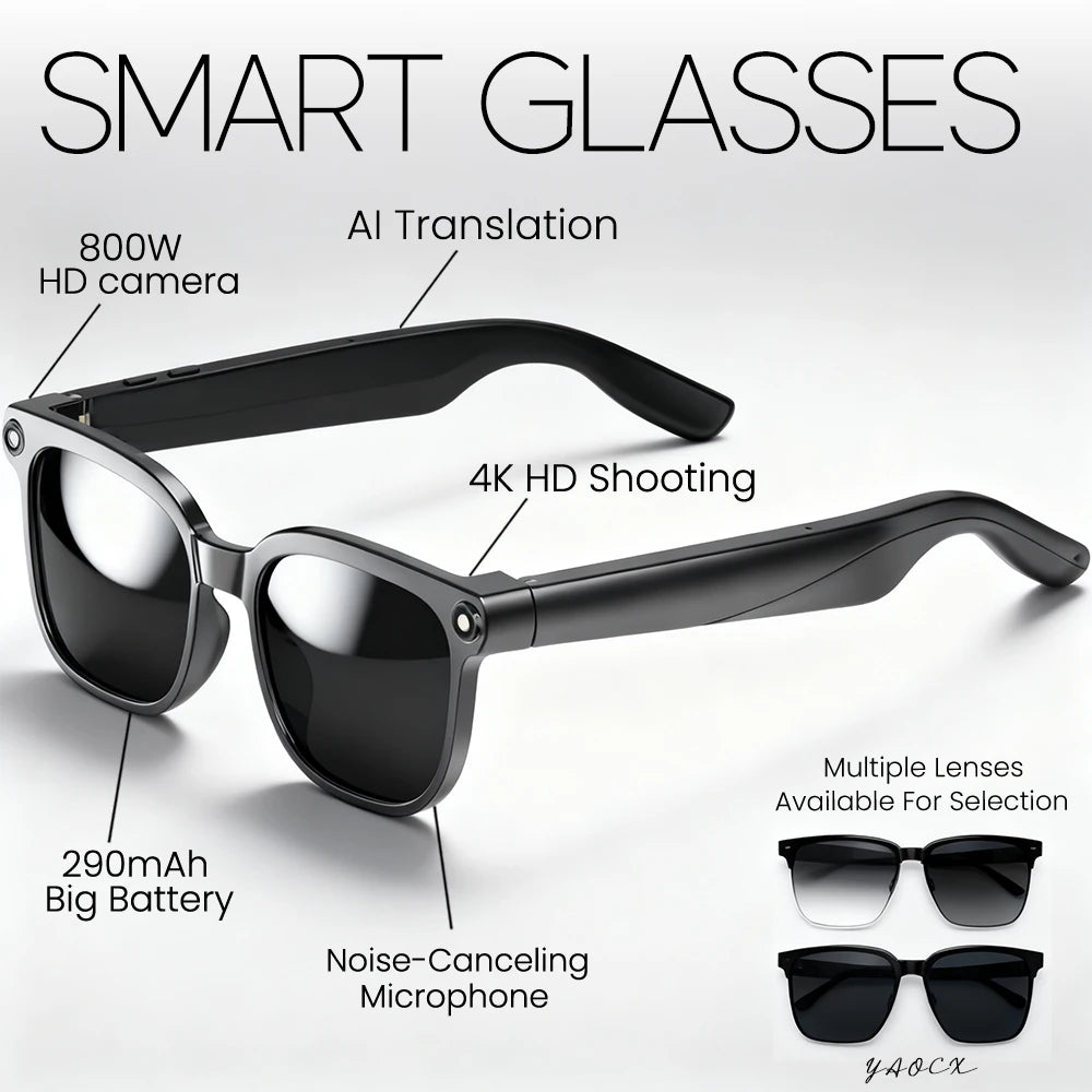 2026 AI Smart Glasses with 8MP Camera Video Recording 100+ Languages Translation Bluetooth Call Music Play Sunglasses Men Women