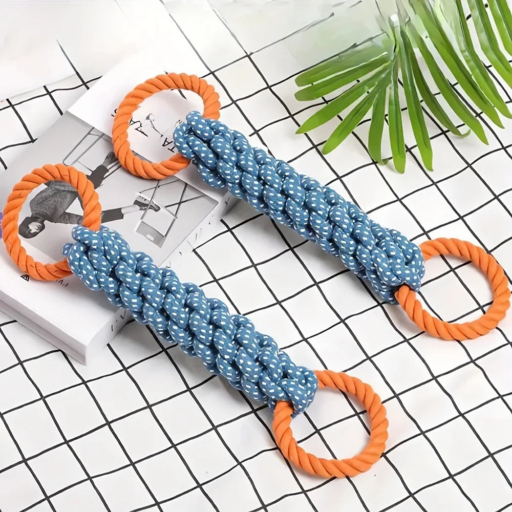 Durable Double-Ring Cotton Blend Dog Rope Toy - Bite-Resistant, Interactive Tug Play for Medium To Large Breeds Sturdy