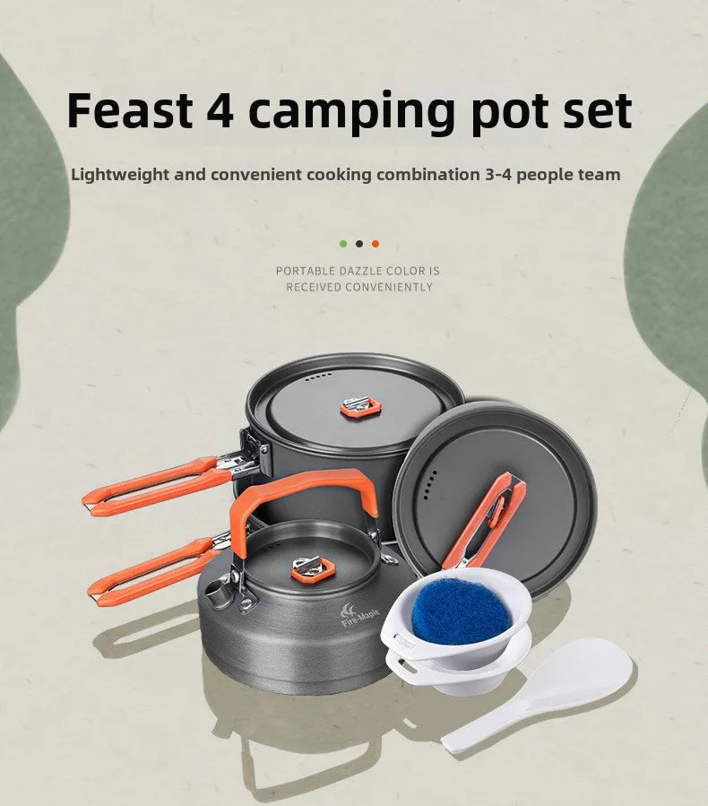 Outdoor Camping Cooker Pot Set Camping Meal Cooking Hot Pot Portable Equipment Kettle Single Pot