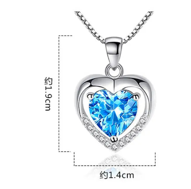 Natural Blue Topaz 925 Sterling Silver Gemstone Romantic Heart Pendant Necklace for Women Fine Jewelry Collares de Prata