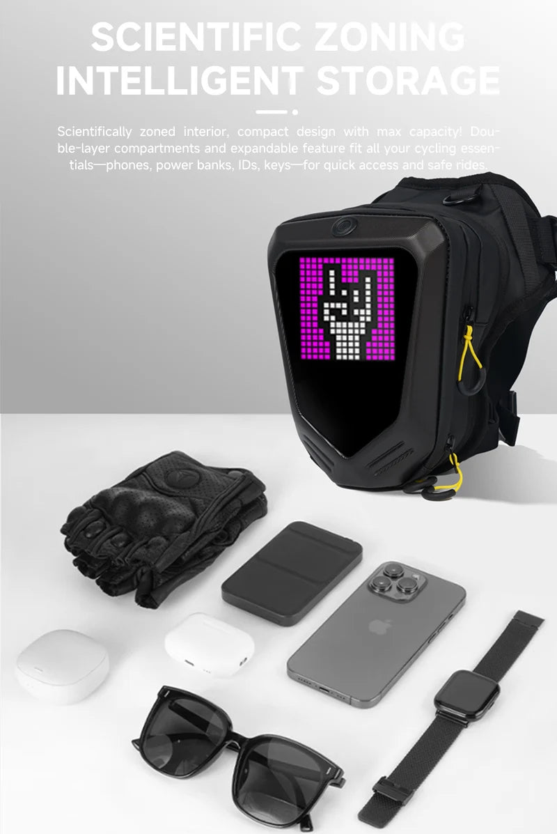 Motorcycle Bicycle Leg Side Bag LED DIY Smart APP Display Backpack Outdoor Casual Waist Bag Bike Mobile Phone Purse Hip Bum Pack