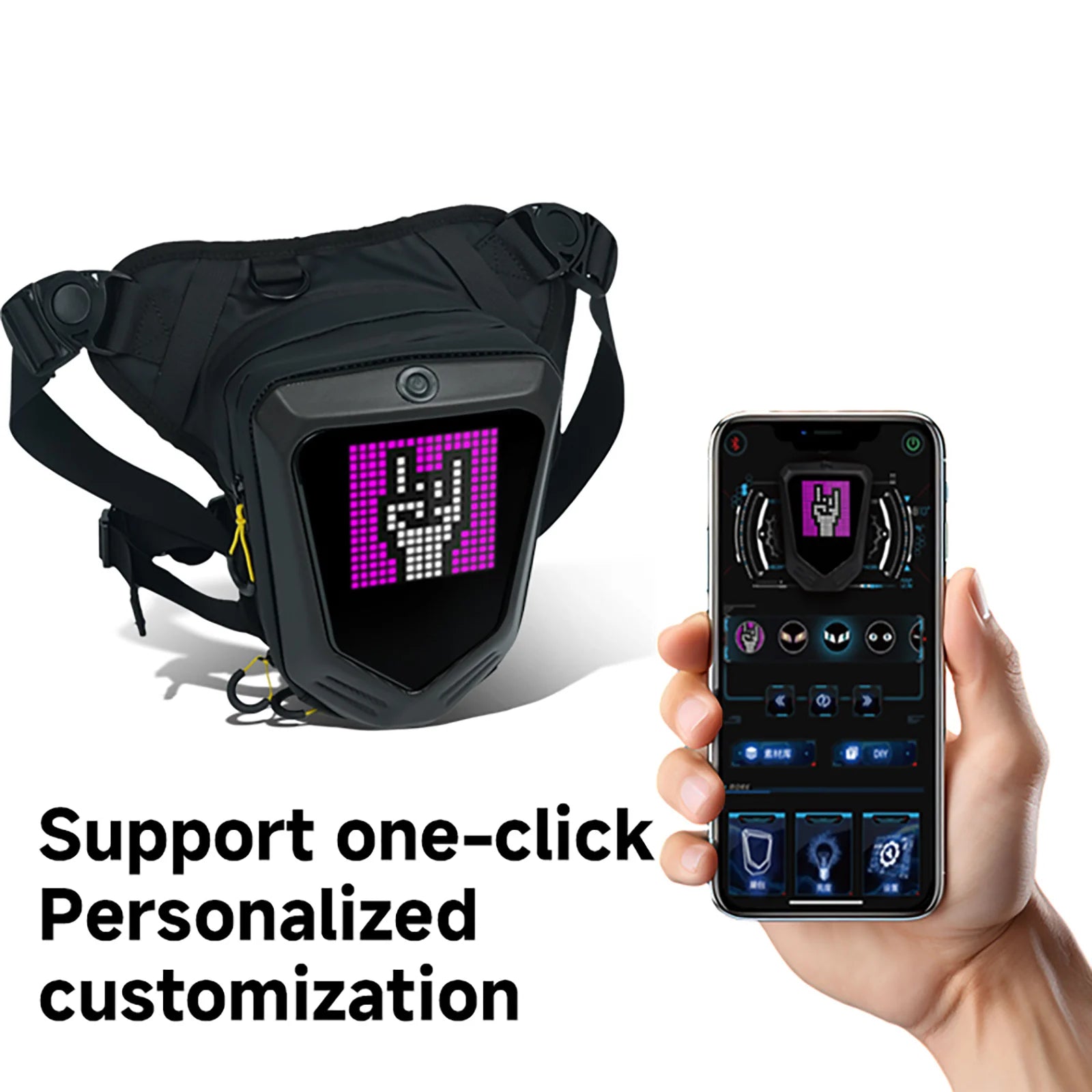 Motorcycle Bicycle Leg Side Bag LED DIY Smart APP Display Backpack Outdoor Casual Waist Bag Bike Mobile Phone Purse Hip Bum Pack