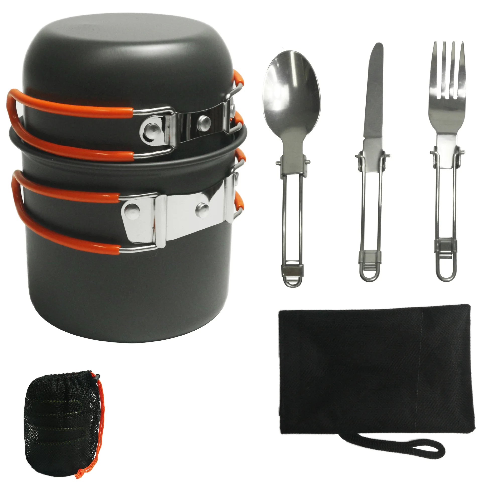 Portable Compact Camping Cookware Set With Tableware 1-2 Person Pot Stainless Steel Pots Pans Kit for Picnic Outdoor Cooking