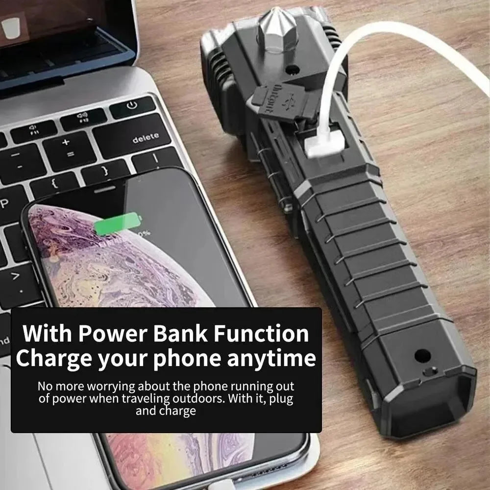 Tactical Flashlight 10000 Lumens - Telescopic Self Defense Baton with Stun Gun & USB-C Fast Charging (IPX7)