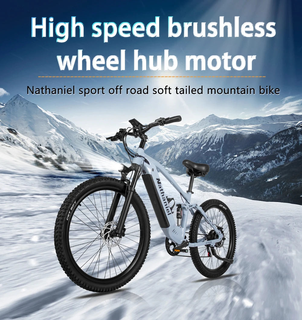 Nathaniel E-Bike,1000W Brushless Motor,27.5"Adult E-Mountain Bike,45Ah large capacity batteries,7 speed,45KM/H,Outdoor Trip Bike