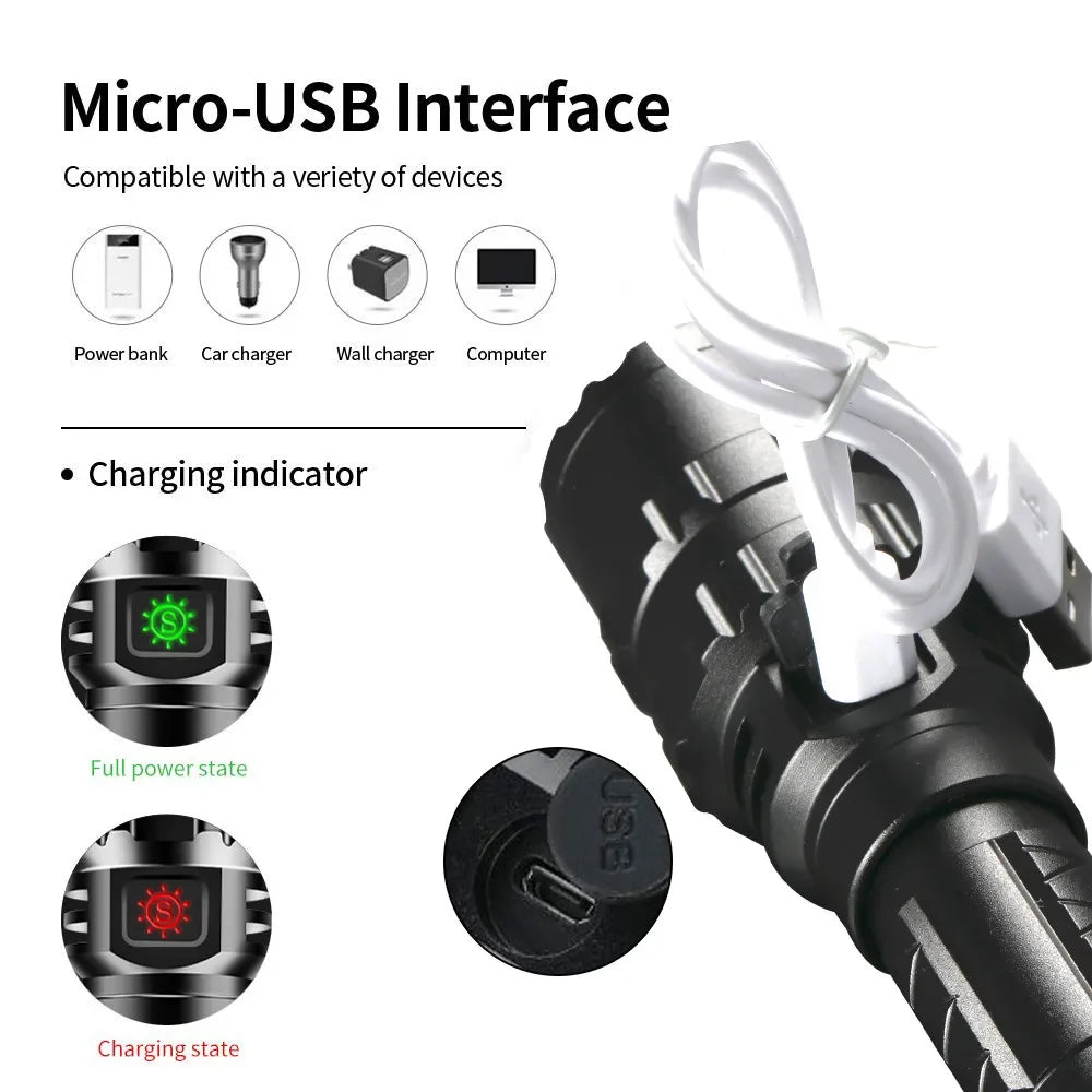 LED Tactical Hunting Flashlight USB Rechargeable Waterproof Torch Lamp Professional Shooting Night Scout Lights Set