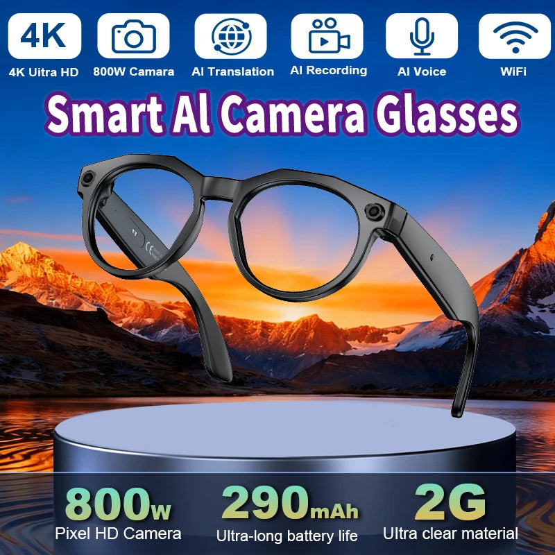 2025 AI Smart Glasses with 8MP Camera Video Recording Translation Sunglasses Bluetooth Call IP66 Waterproof AI Glasses Men Women