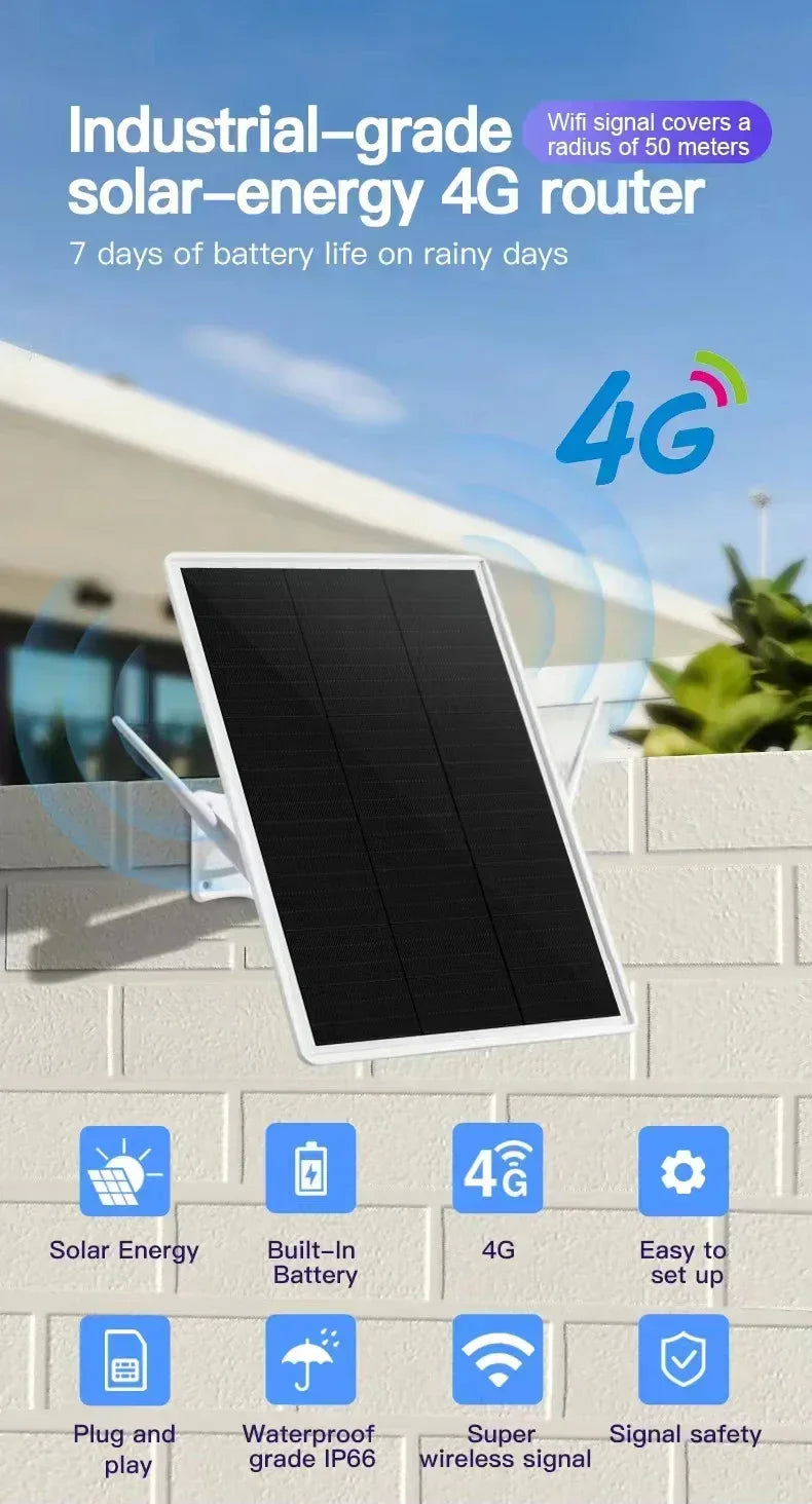 4G LTE Solar Router 2.4Ghz Wireless Internet Signal Booster Outdoor WiFi Hotspot Range Extender 26000mAh Battery IP66 Waterproof