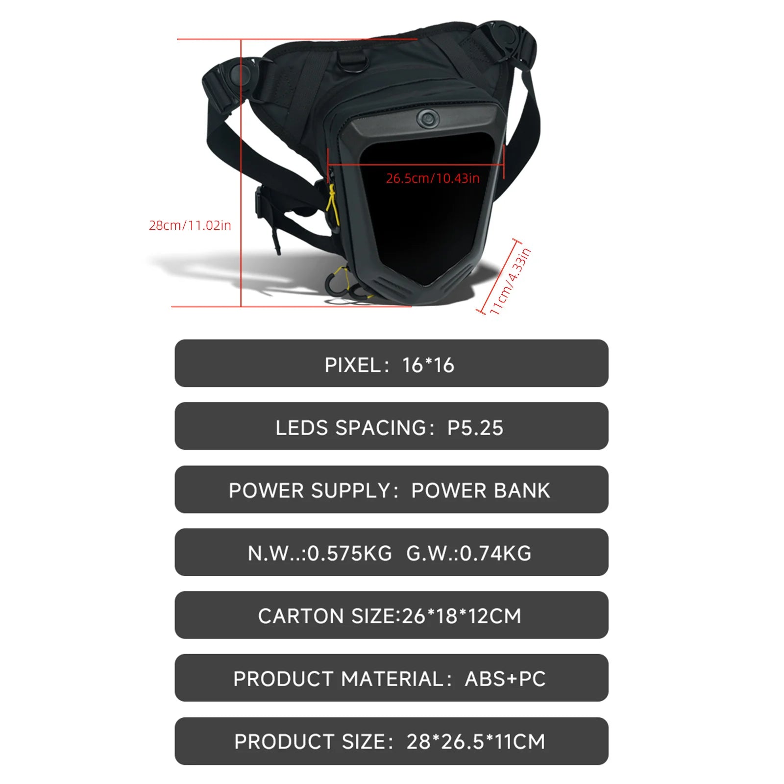 Motorcycle Bicycle Leg Side Bag LED DIY Smart APP Display Backpack Outdoor Casual Waist Bag Bike Mobile Phone Purse Hip Bum Pack