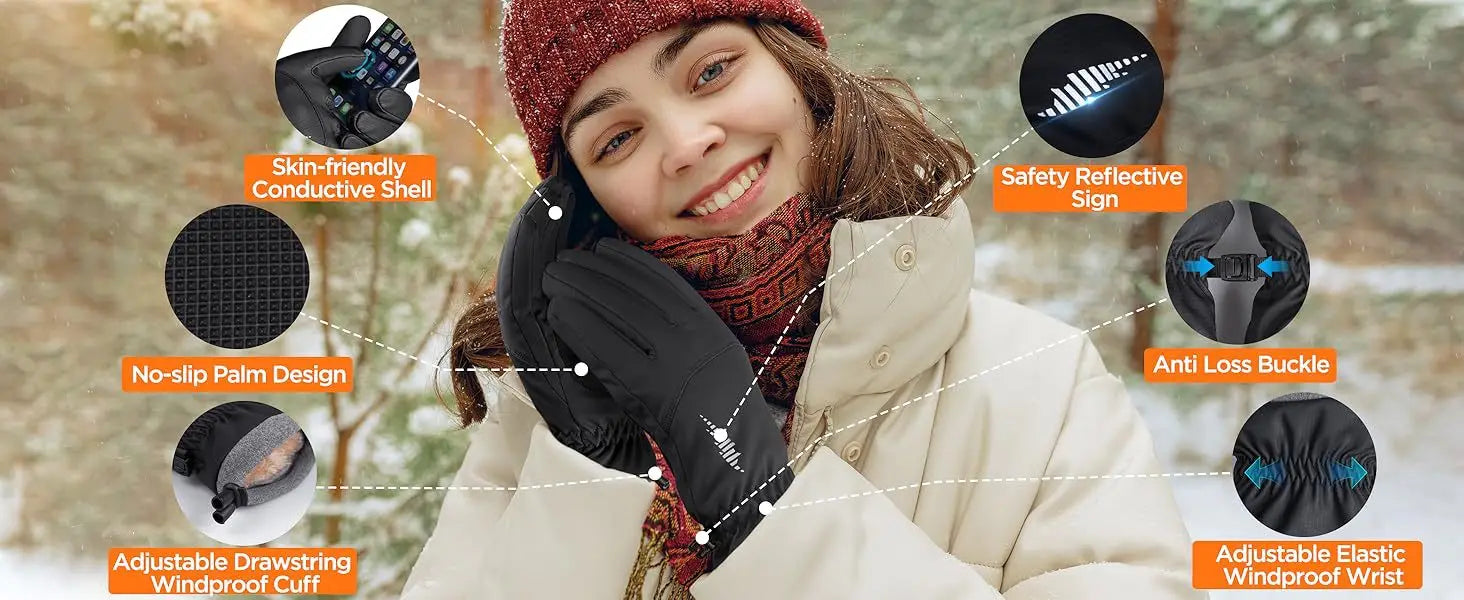Winter Waterproof Warm Gloves Outdoor Sports Ski Snow Windproof for Cold Weather Thermal, for Fishing Hiking Hunting Cycling
