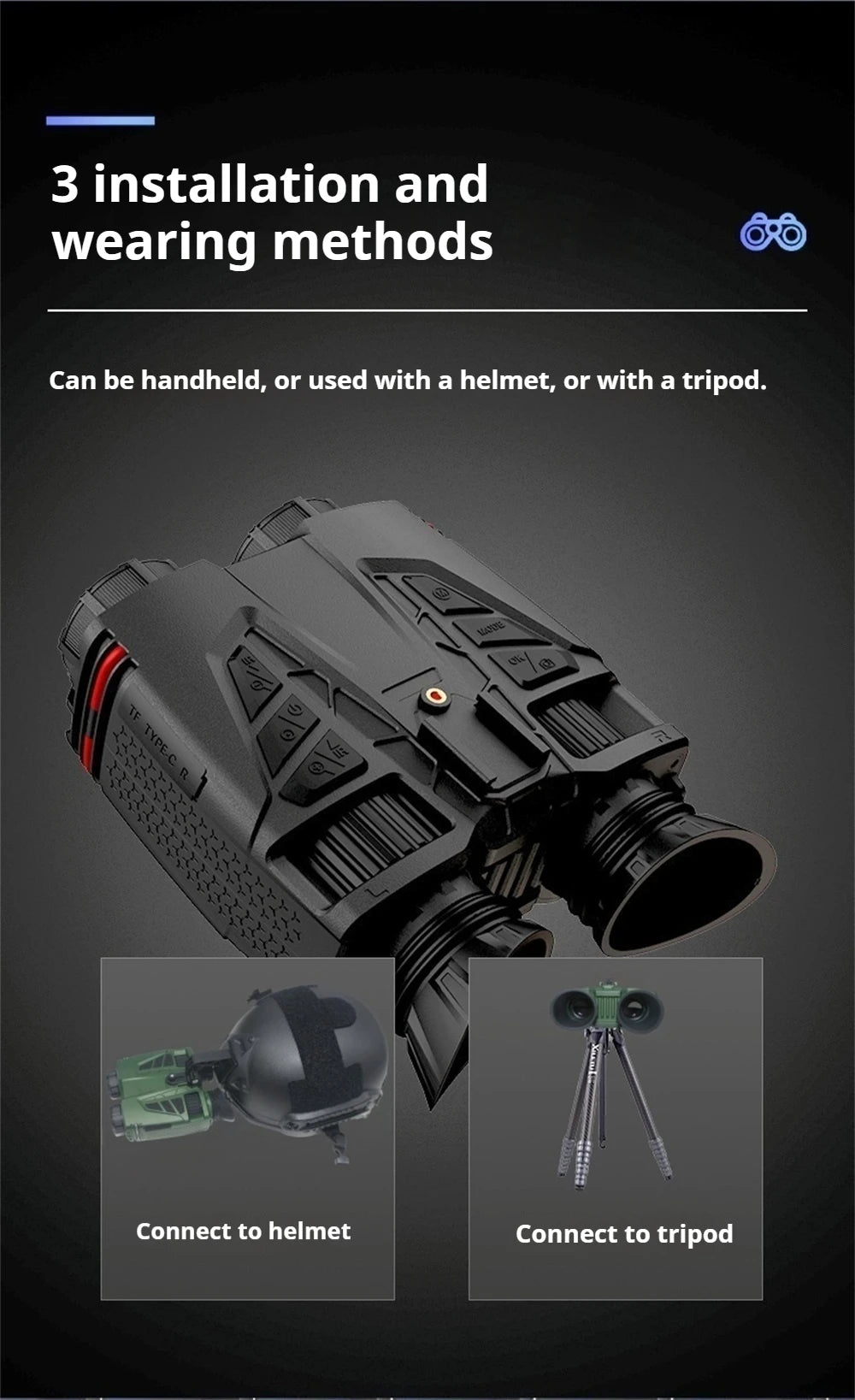 NVC800 Head-Mounted Infrared Night Vision Binoculars 4K UHD WIFI Digital Telescope Camera for Hunting Camping with 16X Zoom 48MP