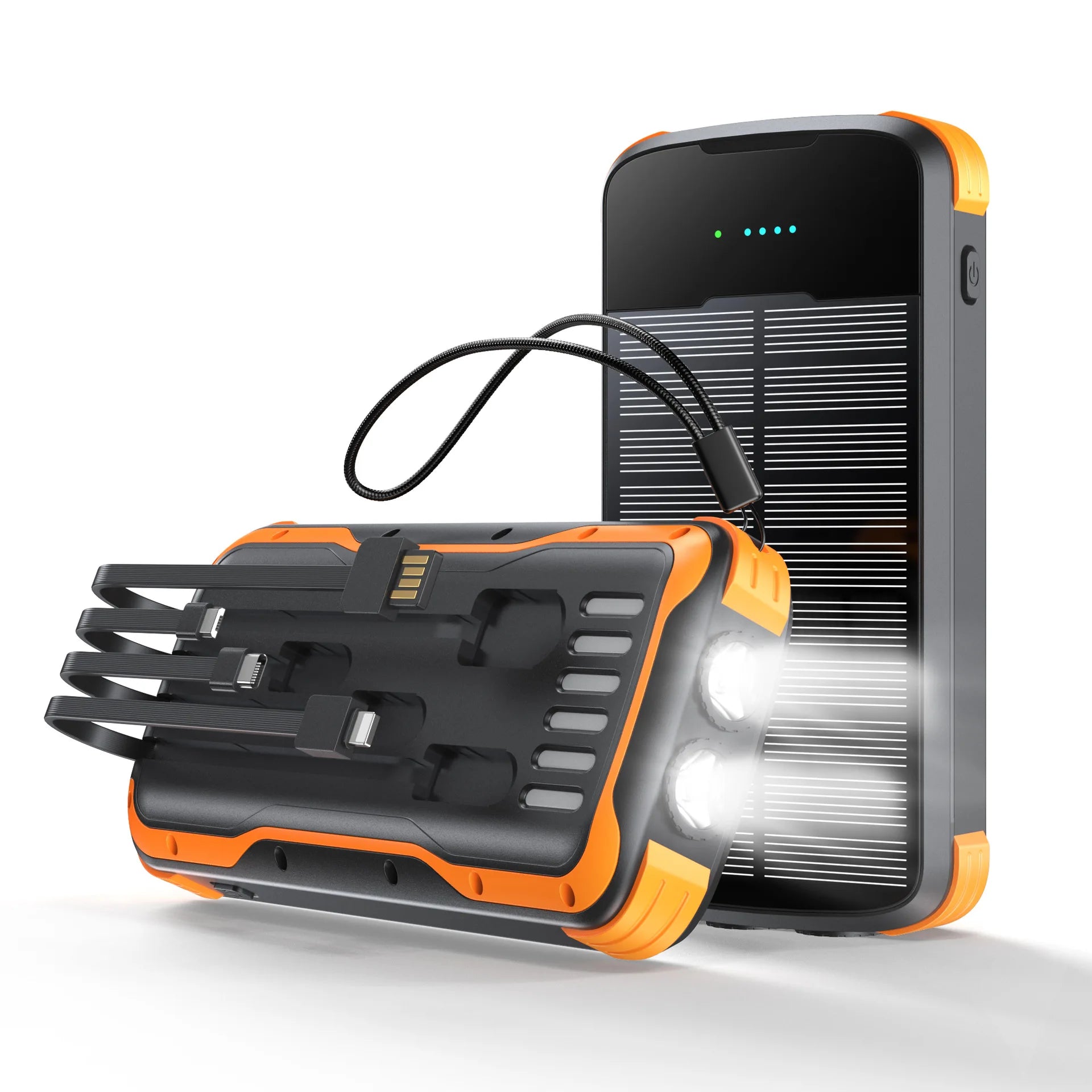 40000mAh Solar Power Bank With Cable Portable Charging Poverbank External Battery Charger Strong Flashlight  for All Smartphones