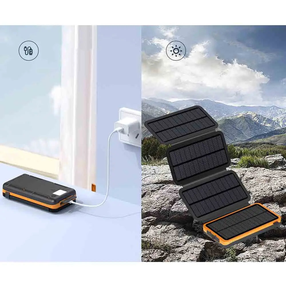 Portable 25000mAh Solar Power Bank Folding Solar Power Bank with 4 Solar Panels External Battery LED Light Powerbank