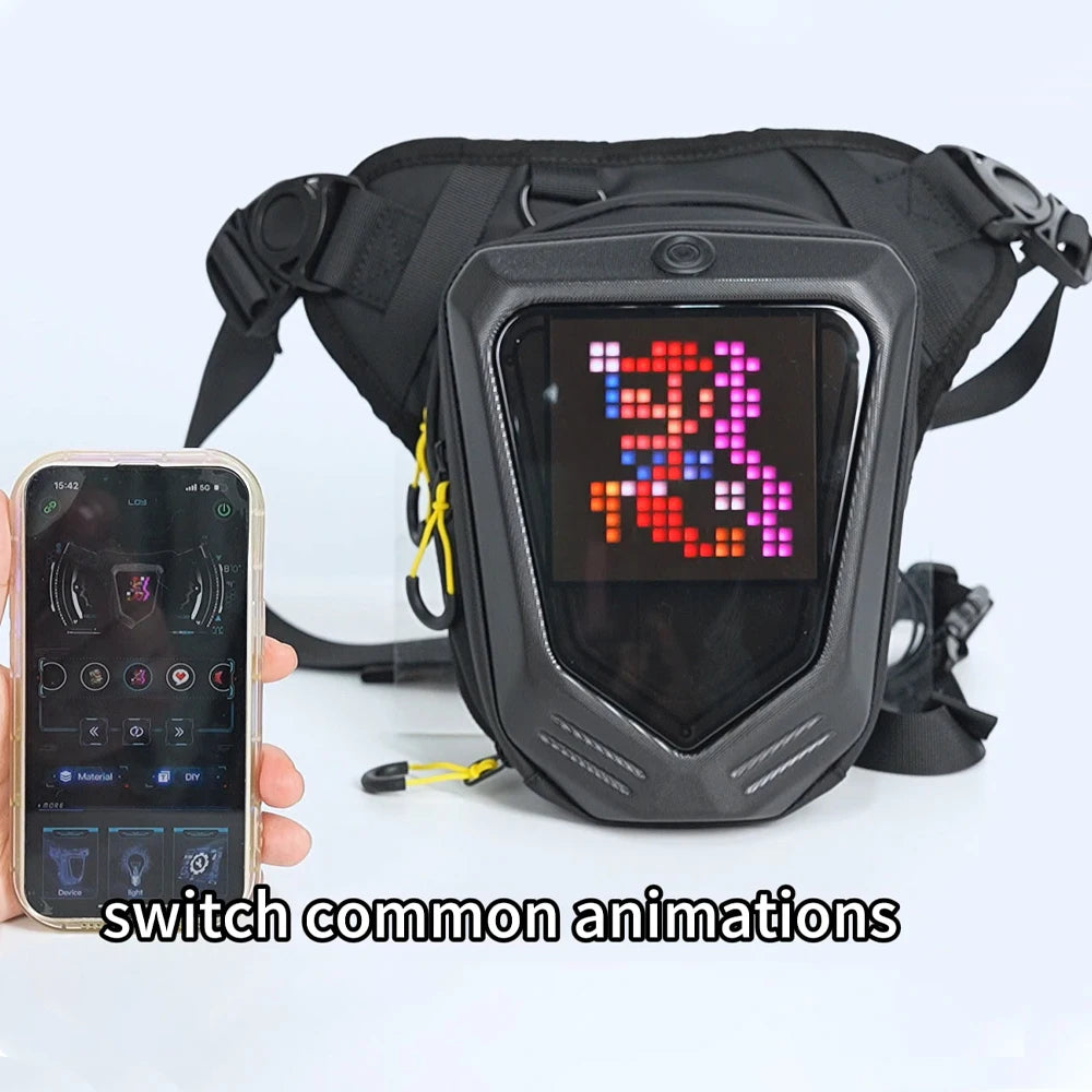 Motorcycle Bicycle Leg Side Bag LED DIY Smart APP Display Backpack Outdoor Casual Waist Bag Bike Mobile Phone Purse Hip Bum Pack
