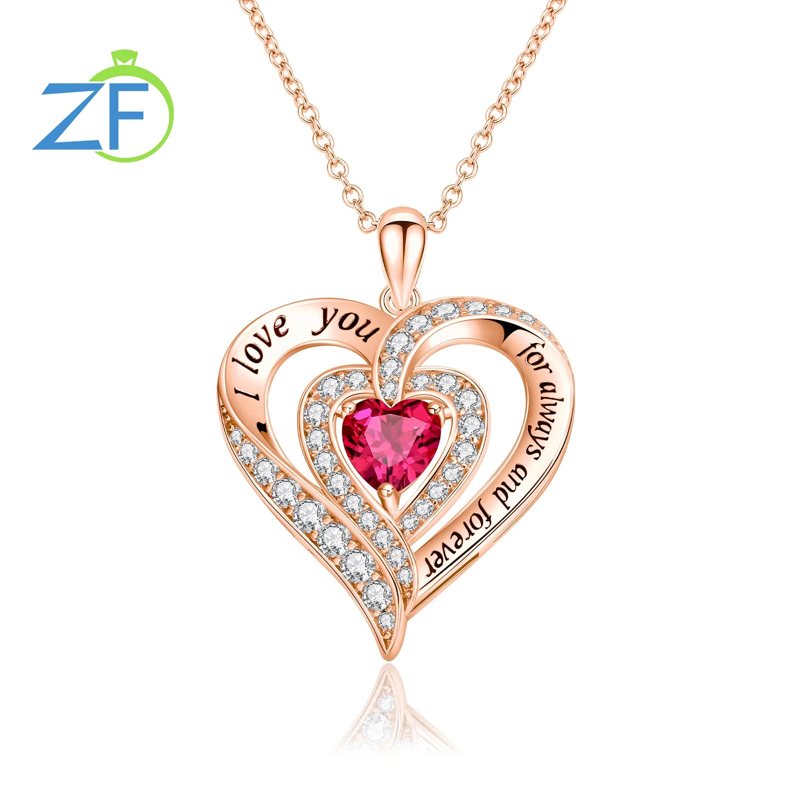 GZ ZONGFA  925 Sterling Silver Heart Pendant for Women Natural Garnet Gems 12 Color Birthstone Necklace Fine Jewelry