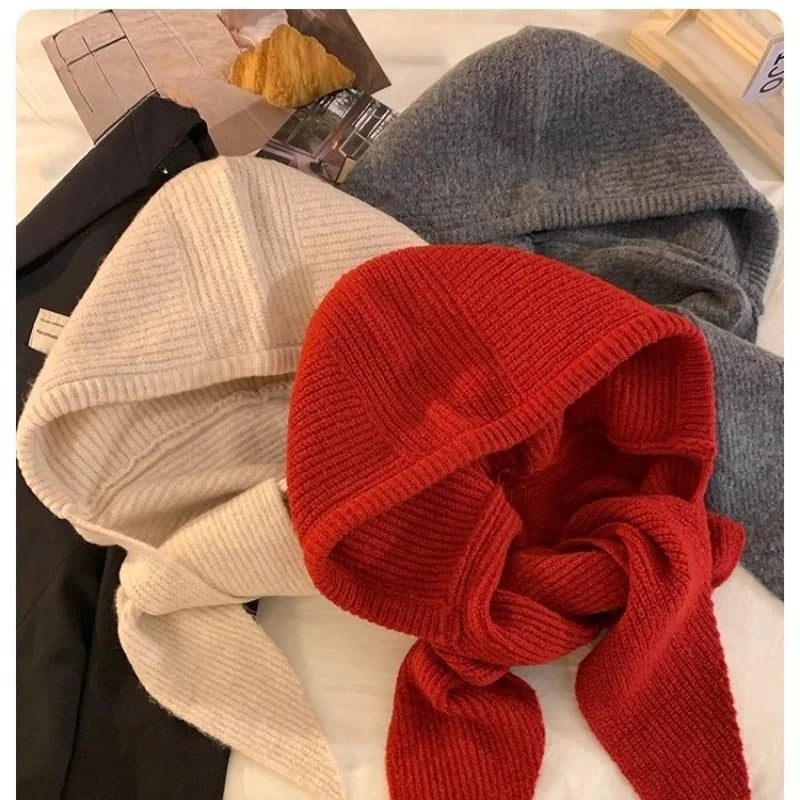 winter warm Balaclava Bonnet Women Beanies Hat Scarf One-piece Thickened Warm Neck Protection Winter Outdoor Thermal Scarf Hood