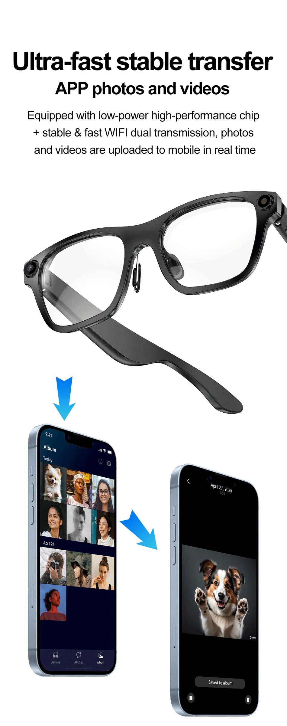New AI Smart Glasses 500W Camera 1080P Video Smart Glasses with Camera Bluetooth Glasses Anti-Blue Light Glasses Everyday Wear