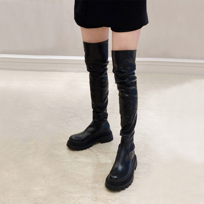 Women Pointed Toe Over The Knee Boots Women's Flock Thigh High Boots Winter Ladies Slim Super High Heels Female Shoes