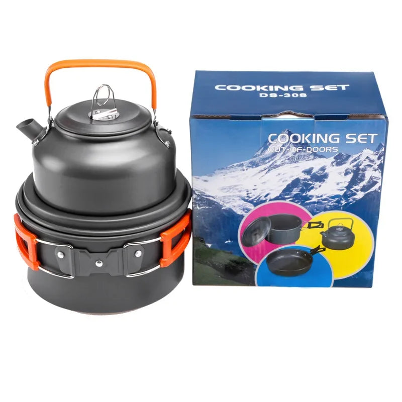 Camping Cookware Kit Outdoor Aluminum Cooking Set Water Kettle Pan Pot Travelling Hiking Picnic BBQ Tableware Equipment