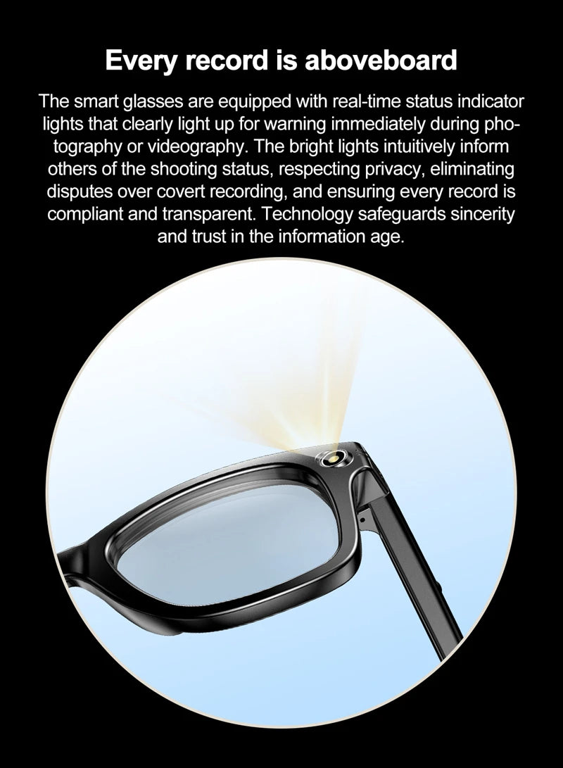 AI Smart Glasses With Camera Photo Sense Bluetooth Music Call Intelligent Recording IP65 Waterproof Bluetooth Glasses