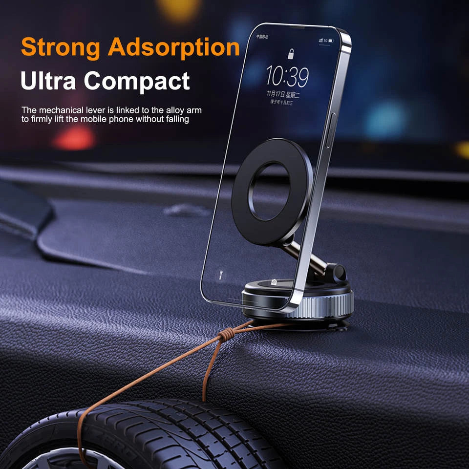 Strong Magnetic Car Phone Holder Foldable Design 360° Adjustable Vacuum Mount for Car/Desk/Bathroom/Universal Use Phone Holder