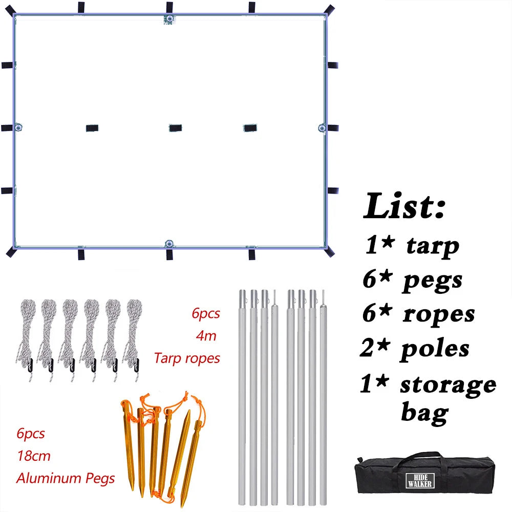 Waterproof Tent Tarp 19 Hang Points Survival Tent Outdoor Camping  Tactical Sun Shelter 4x4 3x4 3x3 Lightweight Sunshade Awning
