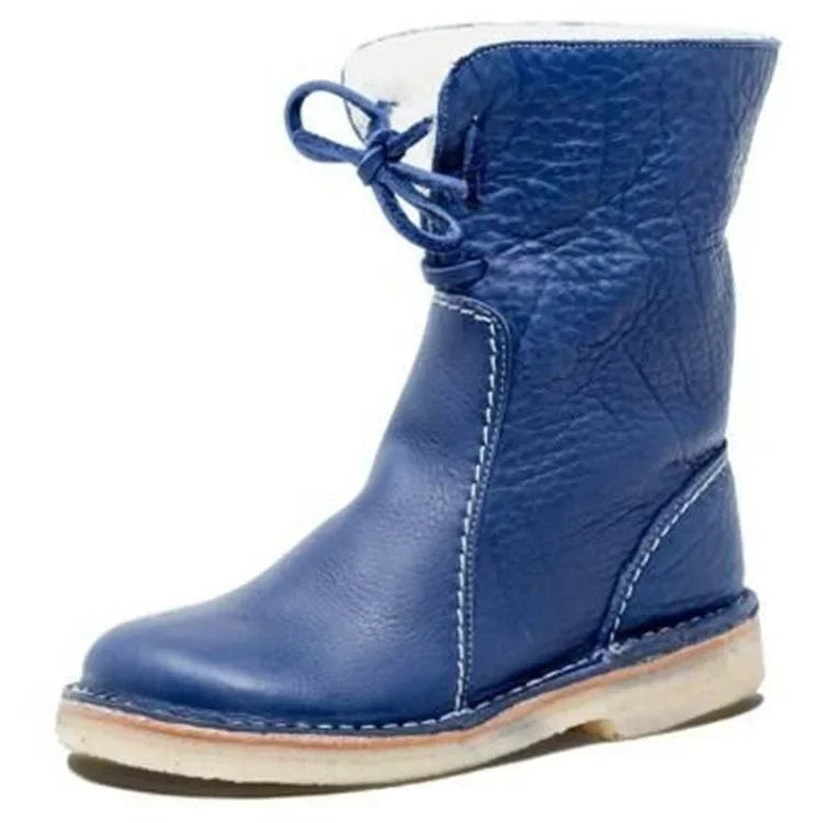 Women's Winter Boots 2025 New PU Leather Women Boots Comfortable Flat Fleece Warm Shoes Women's Ankle Boots Female Footwear