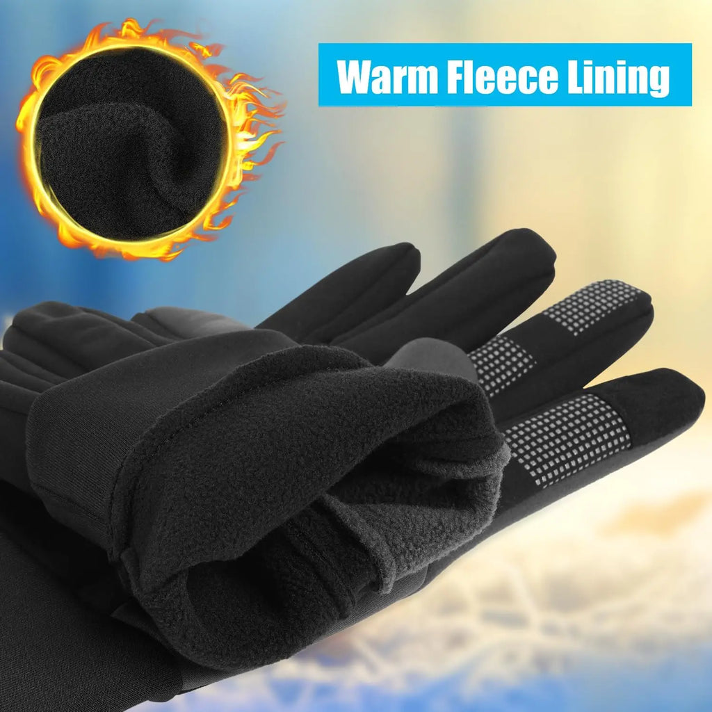 Men Winter Warm Gloves Waterproof Windproof Touchscreen Fleece Lined Thermal Anti Slip Gloves for Outdoor Cycling Hiking