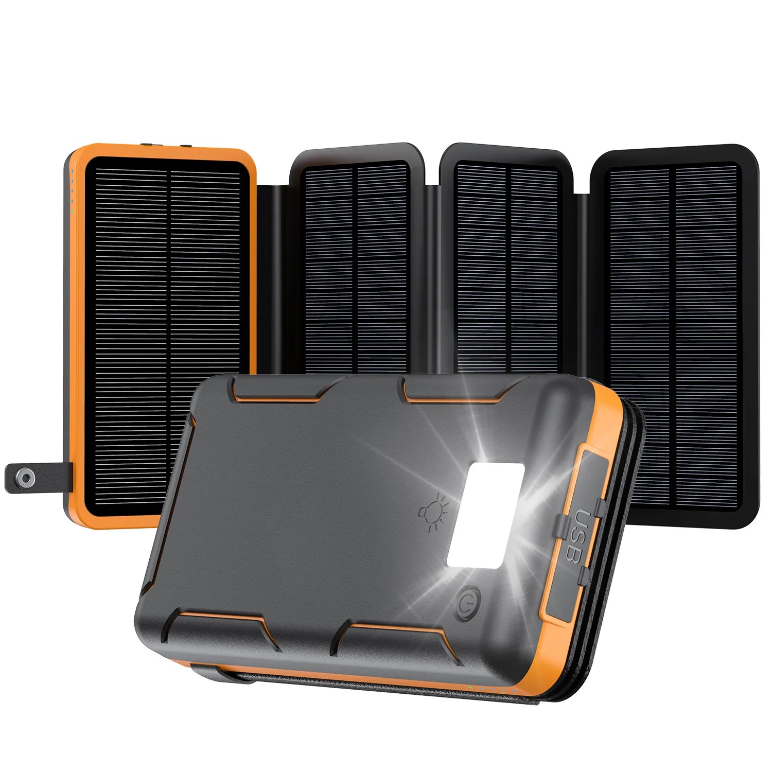 Portable 25000mAh Solar Power Bank Folding Solar Power Bank with 4 Solar Panels External Battery LED Light Powerbank