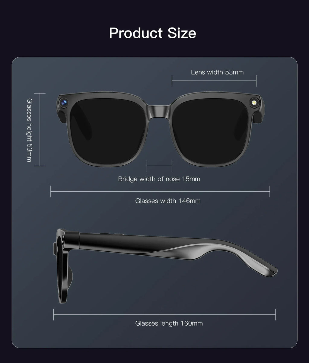 2026 AI Smart Glasses with 8MP Camera Video Recording 100+ Languages Translation Bluetooth Call Music Play Sunglasses Men Women