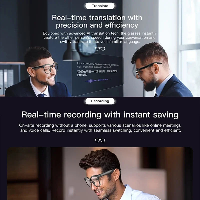 2026 AI Smart Glasses with 8MP Camera Video Recording 100+ Languages Translation Bluetooth Call Music Play Sunglasses Men Women