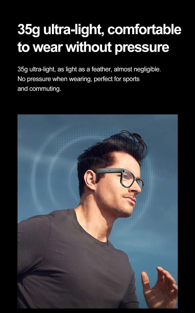 AI Smart Glasses With Camera Photo Sense Bluetooth Music Call Intelligent Recording IP65 Waterproof Bluetooth Glasses