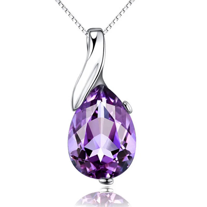 LiHong S925 Sterling Silver Necklace Angel Tears Crystal Blue Topaz Pendant Necklace for Woman Charm Jewelry Gift