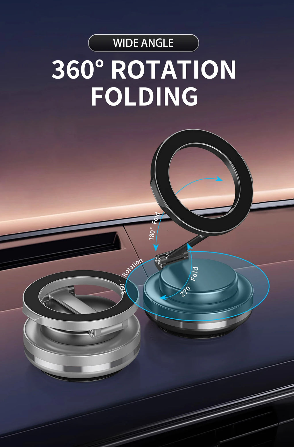 Strong Magnetic Suction Phone Holder, Foldable Design, 360° Adjustable Vacuum Mount for Car, Desk, Bathroom, Universal Use