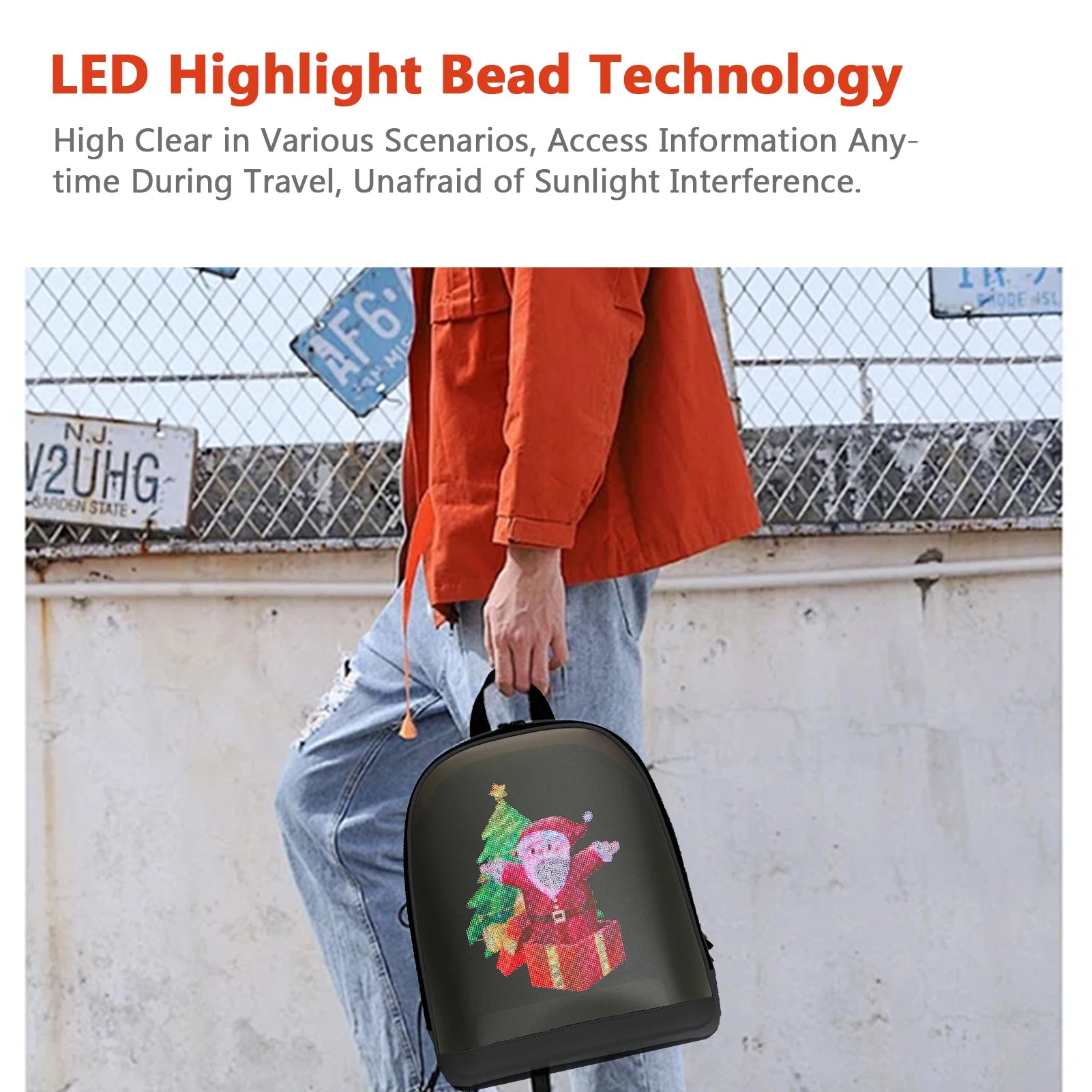 LED Backpack Smart Screen Outdoor Travel Bag with BT App Control and High-Clear Display DIY for Entertainment Display